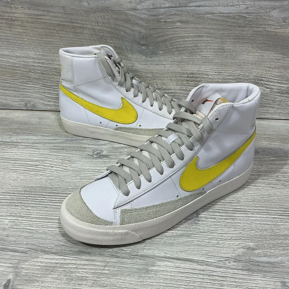 Nike Blazer Mid '77 Vintage BQ6806-101 White Yellow Leather Shoes Men's Size 8.5